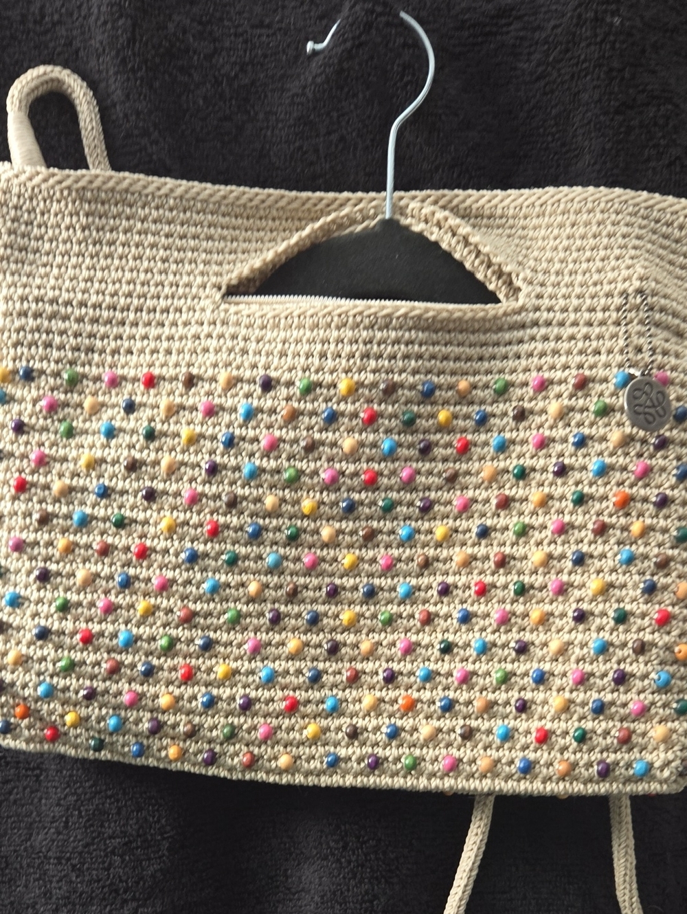 The Sak Beige Crochet Crossbody with Multicolored Bead Accents